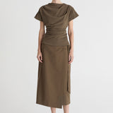 Friends With Frank The Phoebe Top in Khaki - detail view