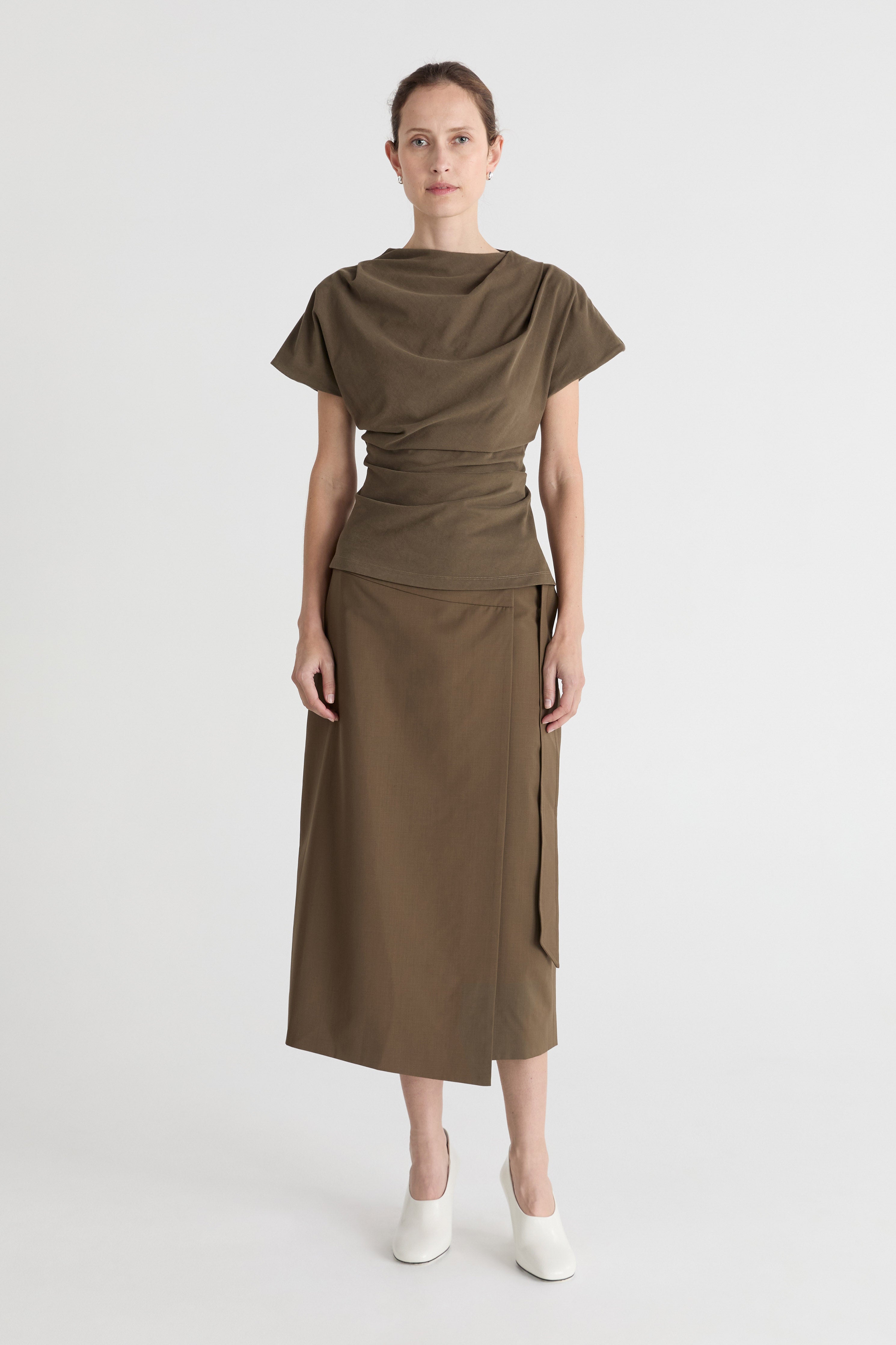 Friends With Frank The Phoebe Top in Khaki - detail view