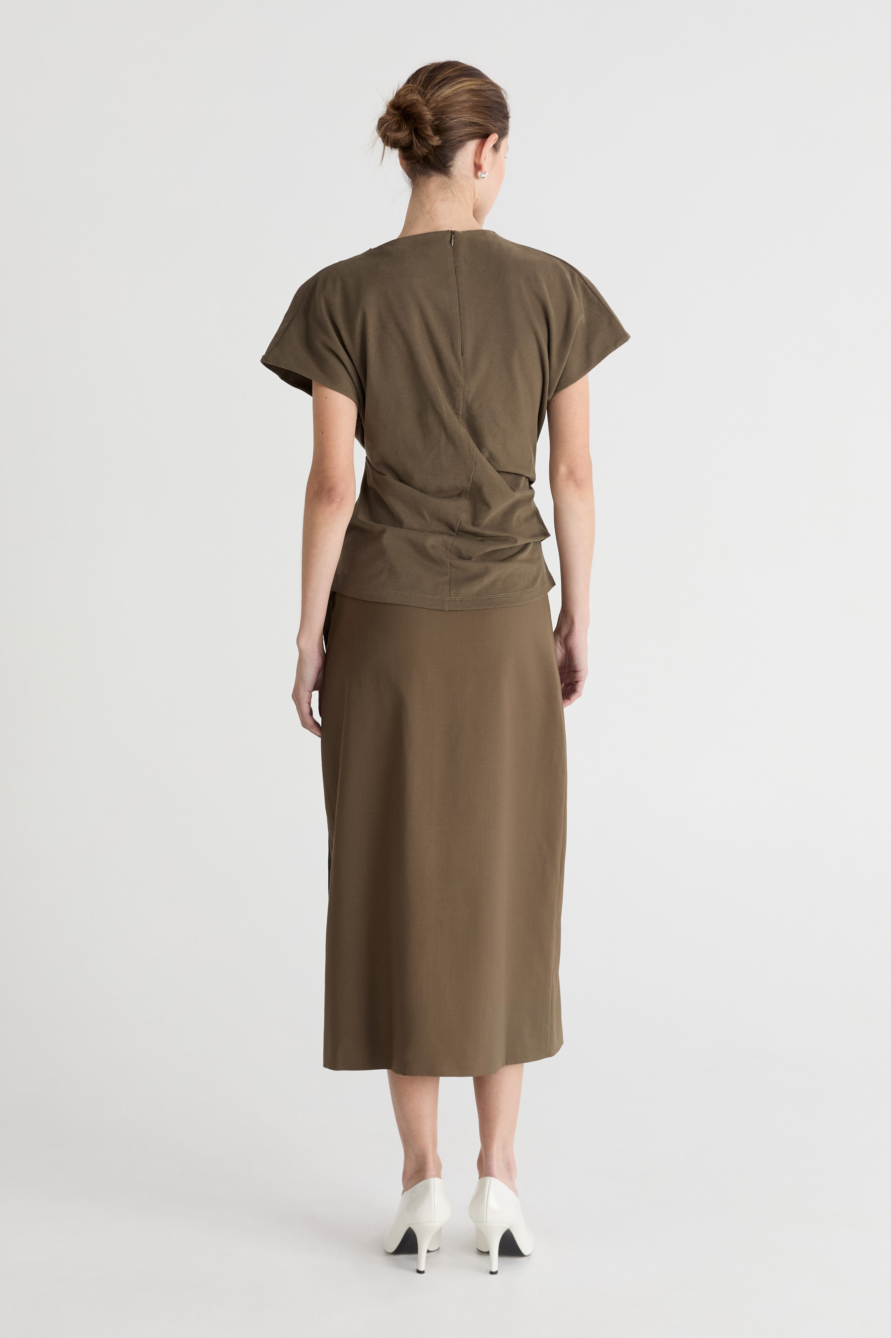 Friends With Frank The Phoebe Top in Khaki - close up