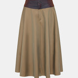 Bassike Gabardine Spliced Skirt in Taupe and Plum
