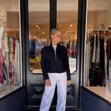 Harris Wharf Cropped Raglan Jacket in Black Scuba