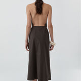 St Agni Halter Wrap Backless Dress in Wood