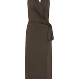St Agni Halter Wrap Backless Dress in Wood