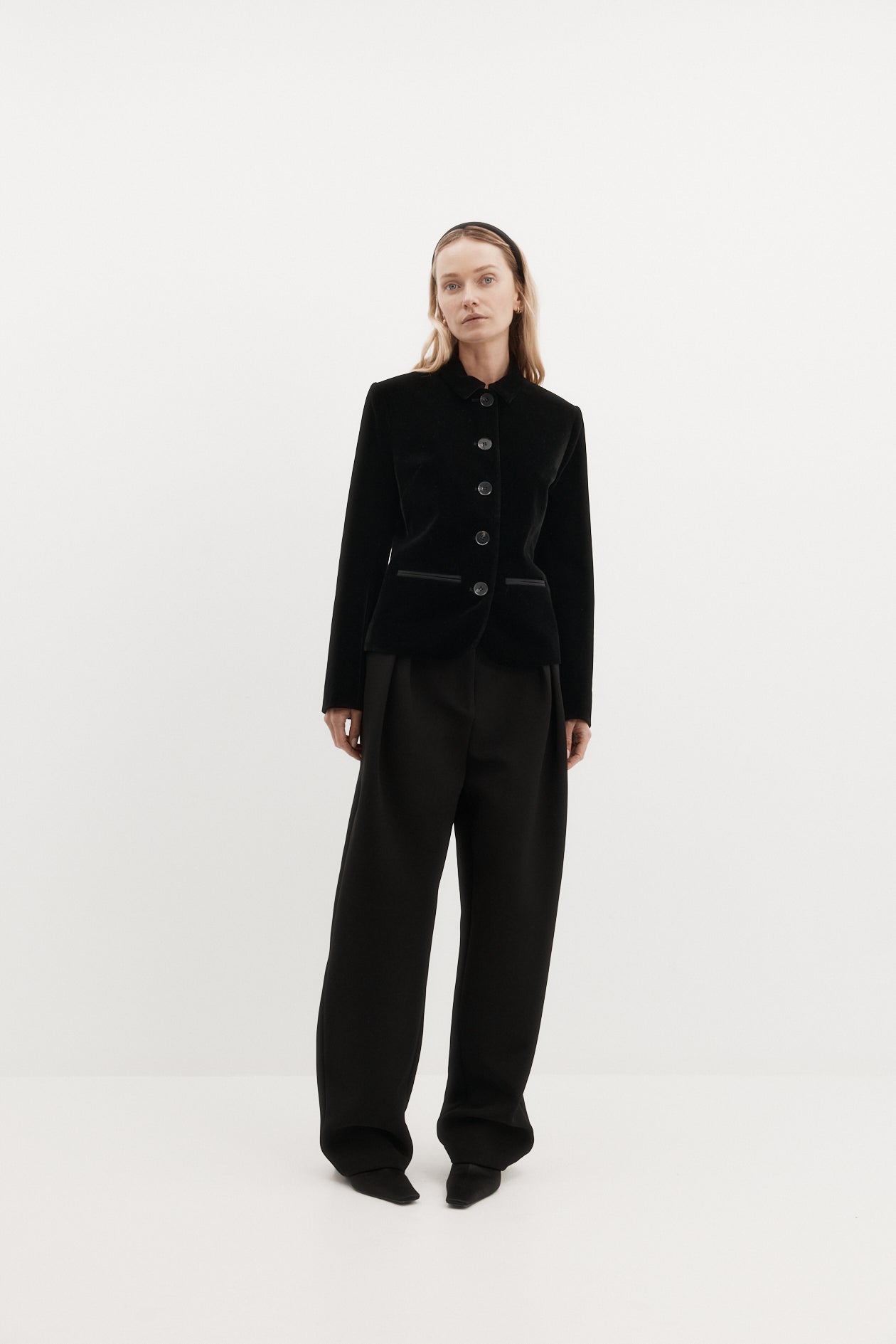 Harris Tapper Bardot Blazer in Black Velvet - styled look