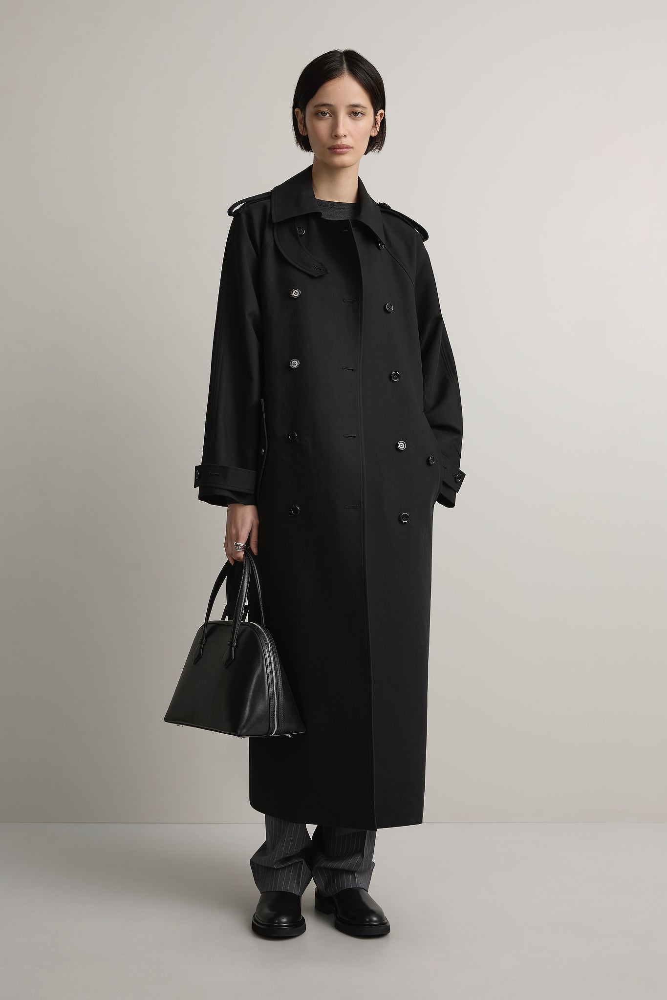 A Emery Hugh Trench in Black - side view