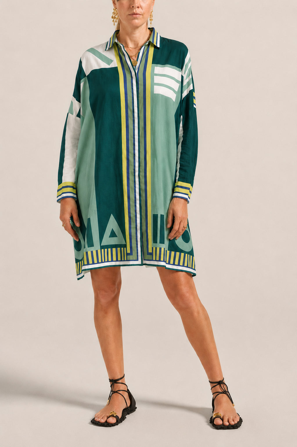 Ilio Nema Artemis Shirt in Green Sarong Voile - side view