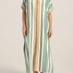 Ilio Nema Melanie Caftan in Green Fez Stripe - side view