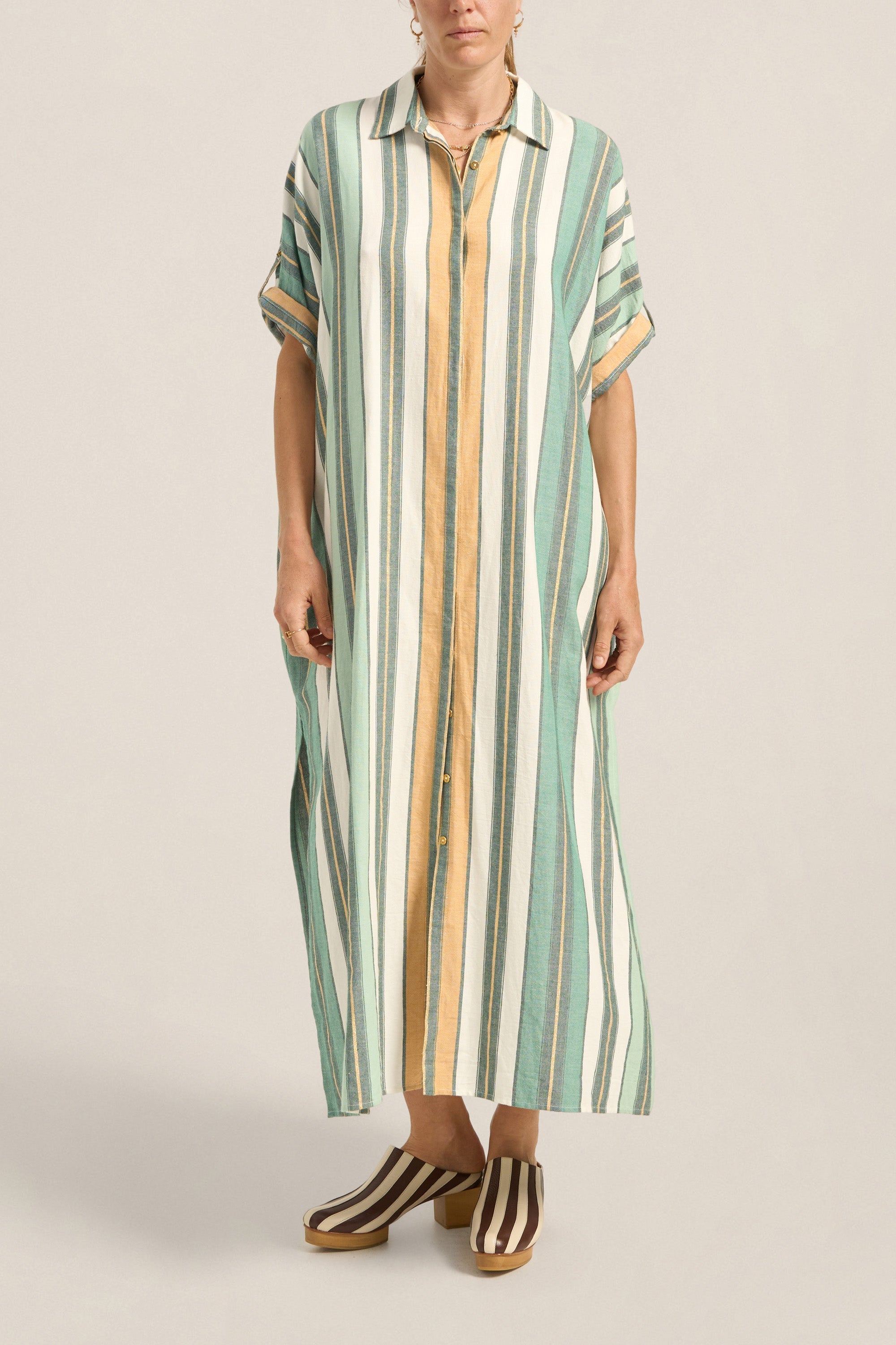 Ilio Nema Melanie Caftan in Green Fez Stripe - side view