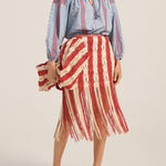 Ilio Nema Syracuse Skirt in Red and Cream Macrame