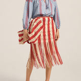 Ilio Nema Syracuse Skirt in Red and Cream Macrame