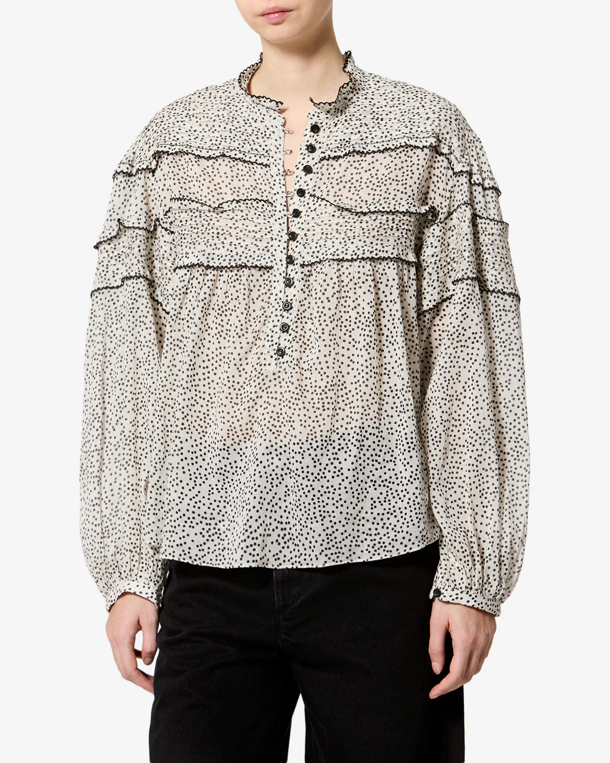 Isabel Marant Doane Top in Ecru And Black - detail view