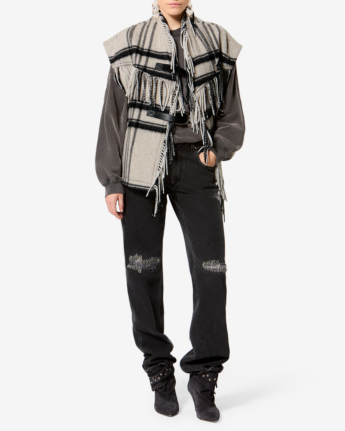 Isabel Marant Ginesa Jacket in Ecru And Black - side view