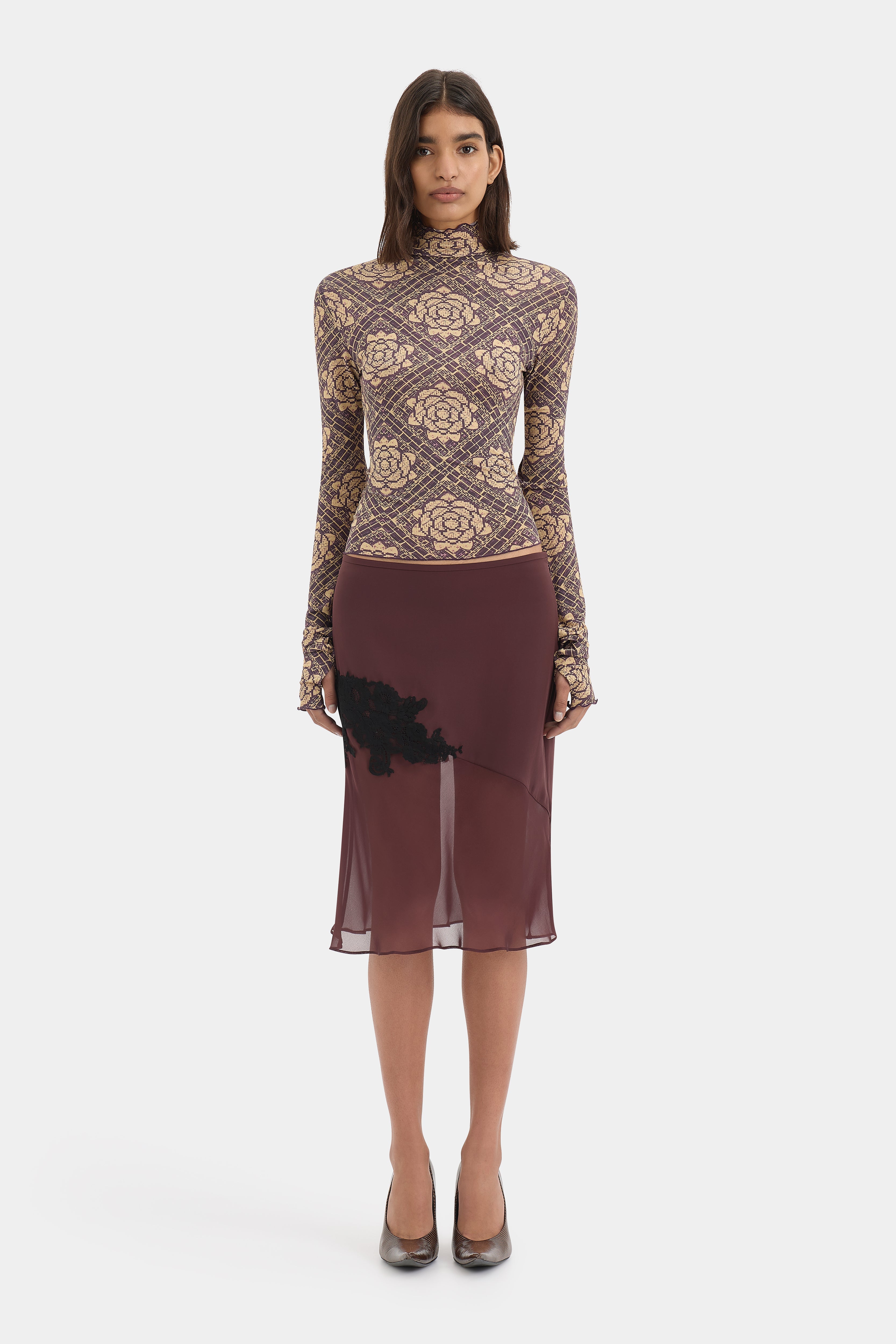 Sir Isola Long Sleeve Top in Rose Parquet Plum - side view