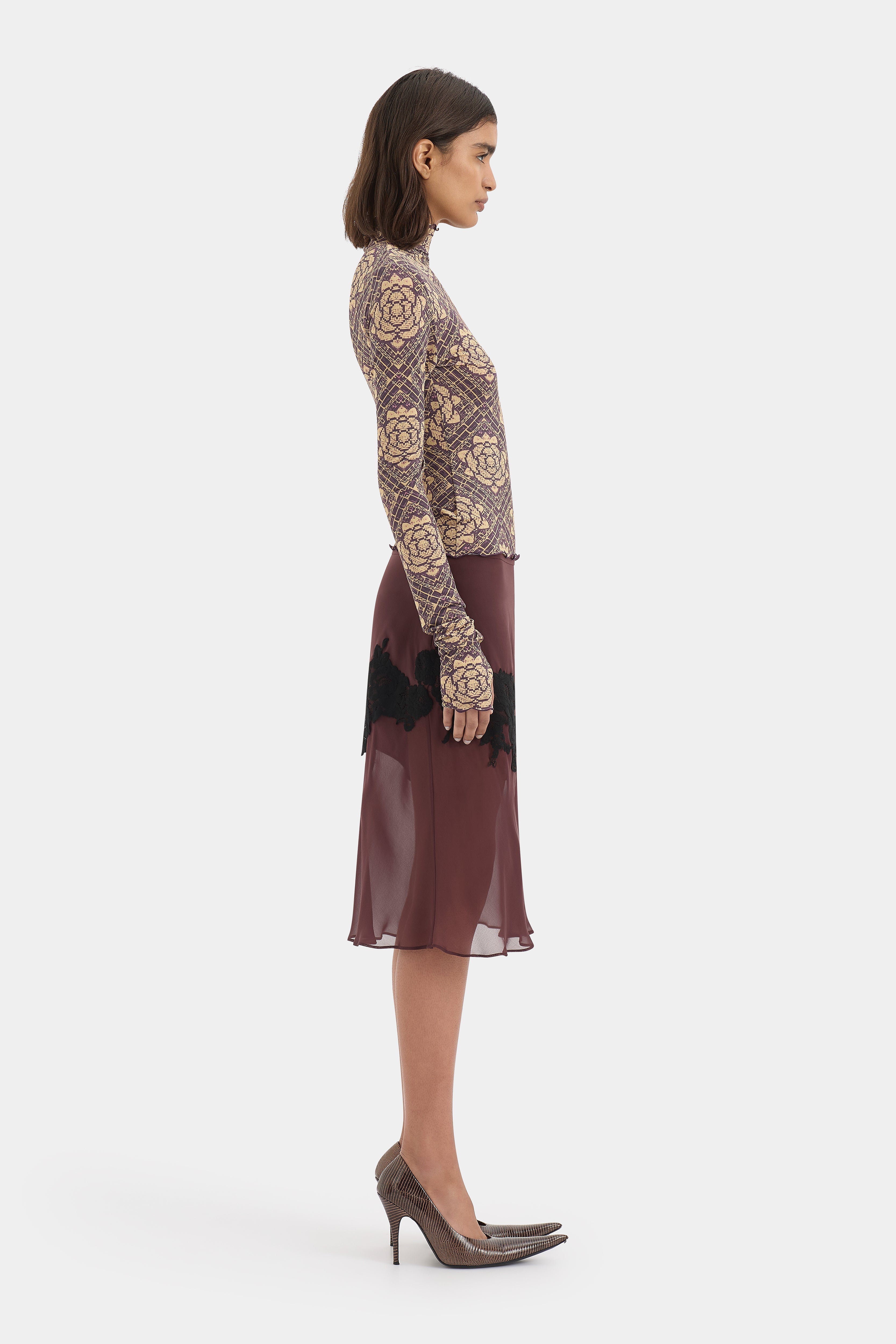 Sir Isola Long Sleeve Top in Rose Parquet Plum - detail view