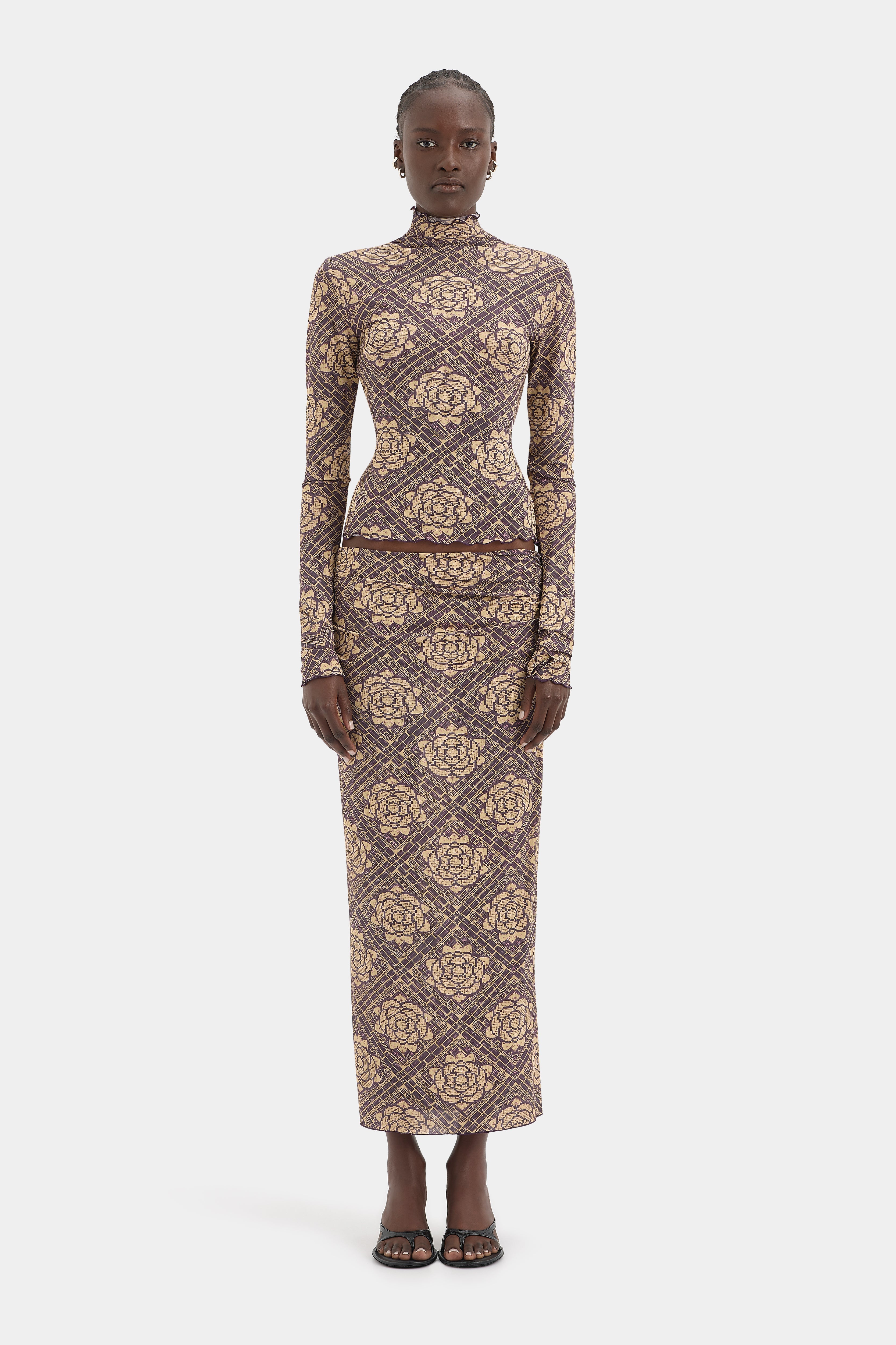 Sir Isola Midi Skirt in Rose Parquet Plum - side view