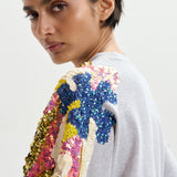 Essentiel Antwerp Jadda Embroidered Sweatshirt in Silver Lining