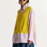 Essentiel Antwerp Jit Knit Combo Shirt in Amalfi Lemon