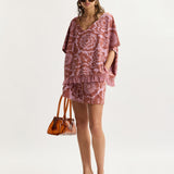 Essentiel Antwerp Jorlando Towel Jersey V Neck Top in Violette