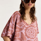 Essentiel Antwerp Jorlando Towel Jersey V Neck Top in Violette