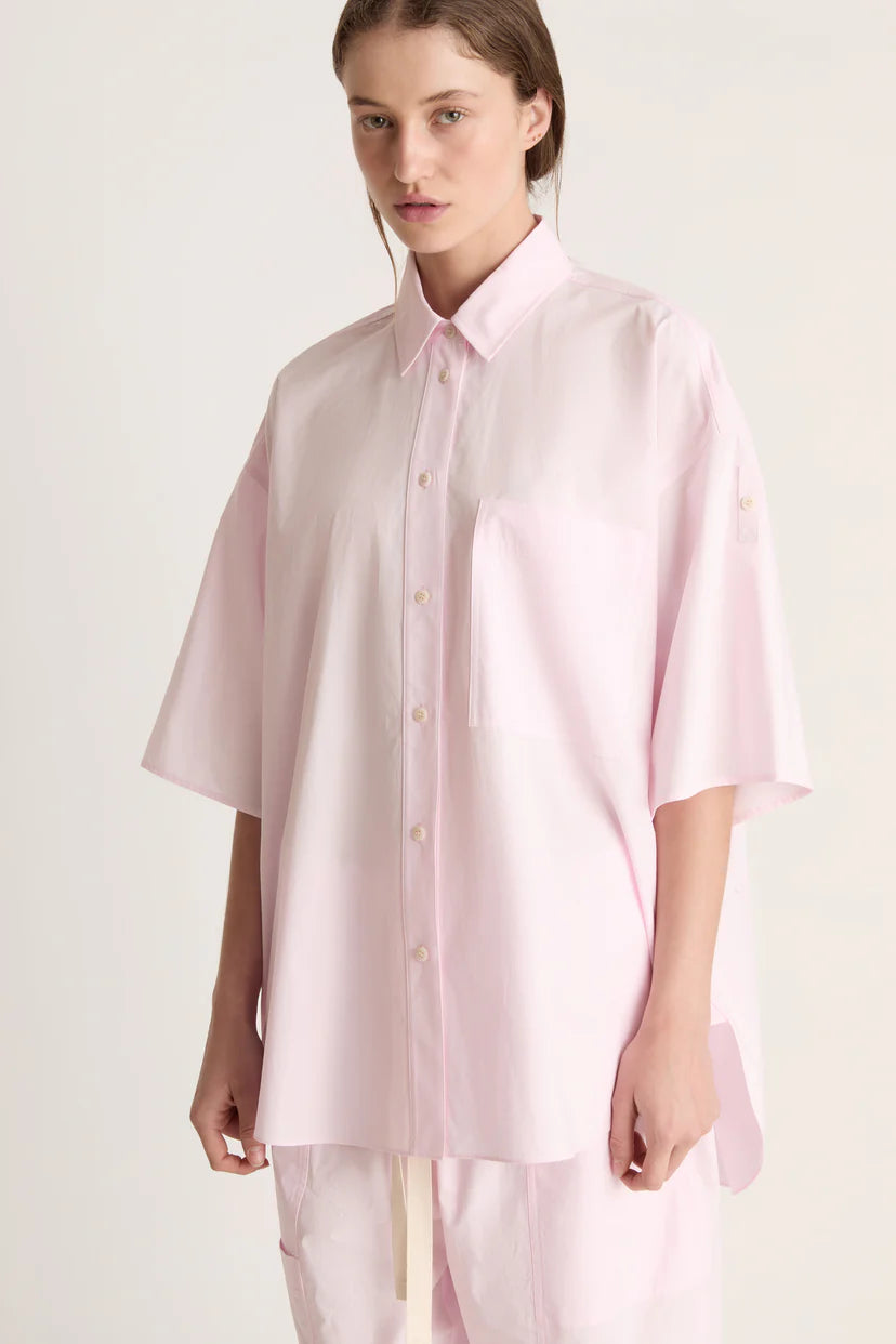 Lee Mathews Poplin Short Sleeve Shirt in Musk