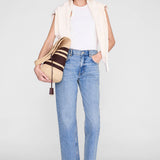 Anine Bing Leah Stripes Hobo Raffia in Natural and Brown