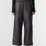 Bassike Leather Pull On Wide Leg Pant in Carob/Black Stripe - detail view