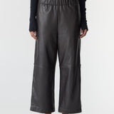 Bassike Leather Pull On Wide Leg Pant in Carob/Black Stripe - detail view