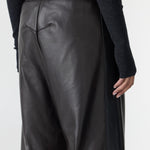 Bassike Leather Pull On Wide Leg Pant in Carob/Black Stripe - close up