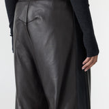 Bassike Leather Pull On Wide Leg Pant in Carob/Black Stripe - close up