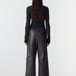 Bassike Leather Pull On Wide Leg Pant in Carob/Black Stripe - styled look