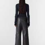 Bassike Leather Pull On Wide Leg Pant in Carob/Black Stripe - styled look