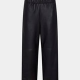 Bassike Leather Pull On Wide Leg Pant in Carob/Black Stripe