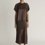Lee Mathews Stella Silk Satin Raglan Tee in Chocolate