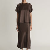 Lee Mathews Stella Silk Satin Raglan Tee in Chocolate