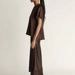 Lee Mathews Stella Silk Satin Raglan Tee in Chocolate