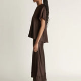 Lee Mathews Stella Silk Satin Raglan Tee in Chocolate