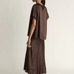 Lee Mathews Stella Silk Satin Raglan Tee in Chocolate