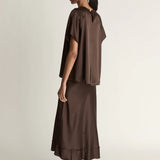 Lee Mathews Stella Silk Satin Raglan Tee in Chocolate