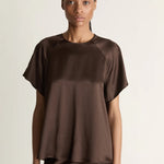 Lee Mathews Stella Silk Satin Raglan Tee in Chocolate