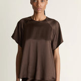Lee Mathews Stella Silk Satin Raglan Tee in Chocolate