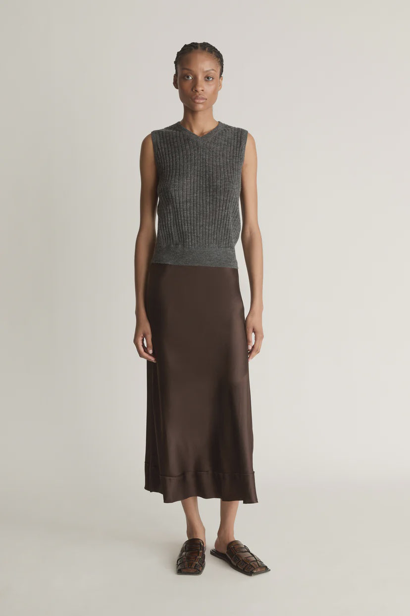 Lee Mathews Stella Silk Satin Skirt in Chocolate
