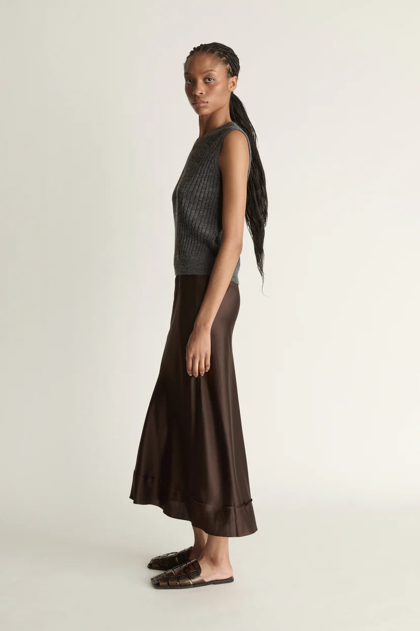 Lee Mathews Stella Silk Satin Skirt in Chocolate