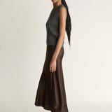 Lee Mathews Stella Silk Satin Skirt in Chocolate
