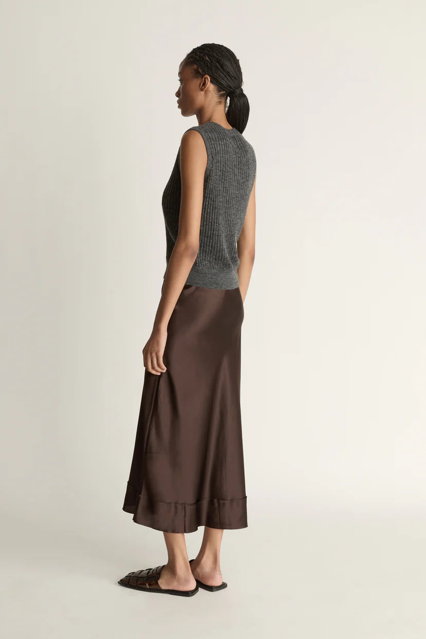Lee Mathews Stella Silk Satin Skirt in Chocolate