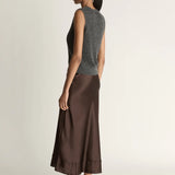 Lee Mathews Stella Silk Satin Skirt in Chocolate
