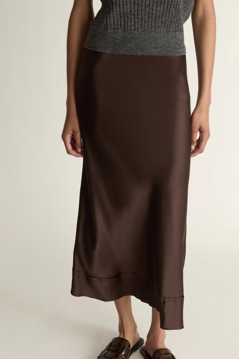 Lee Mathews Stella Silk Satin Skirt in Chocolate