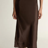 Lee Mathews Stella Silk Satin Skirt in Chocolate