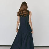 Luxe De Valentina Celeste Maxi Skirt in Silver Studded Navy