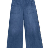 Frank & Eileen Madeline Patch Pocket Pull-On Pant in Distressed Indigo Washed Denim