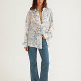 Maggie Marilyn For The Frill Of It Shirt in Vintage Blue Floral - side view